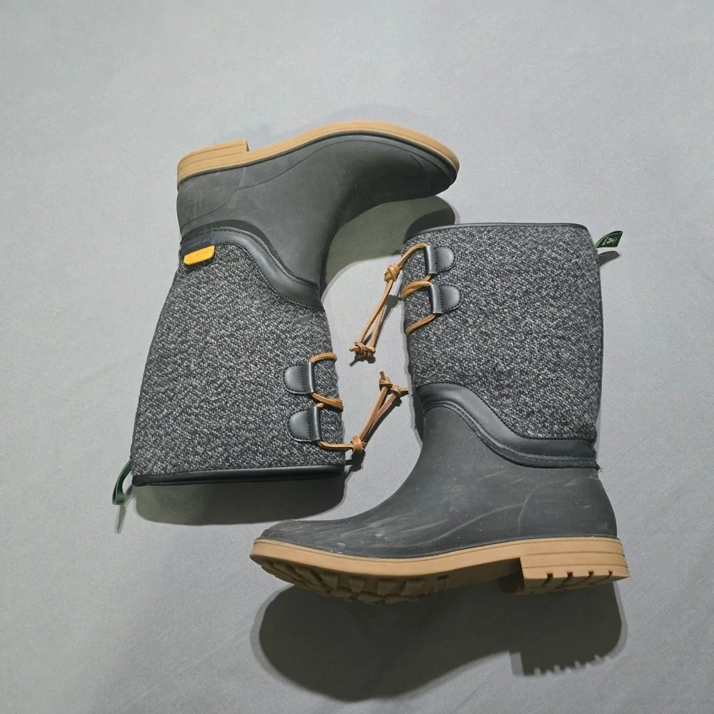 Kamik Abigail Winter Rain Boots Women 9 Black Gray Waterproof Flannel Lined